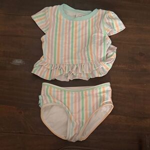 Ruffle Butts Mint Trim Pastel Stripe Swim Set